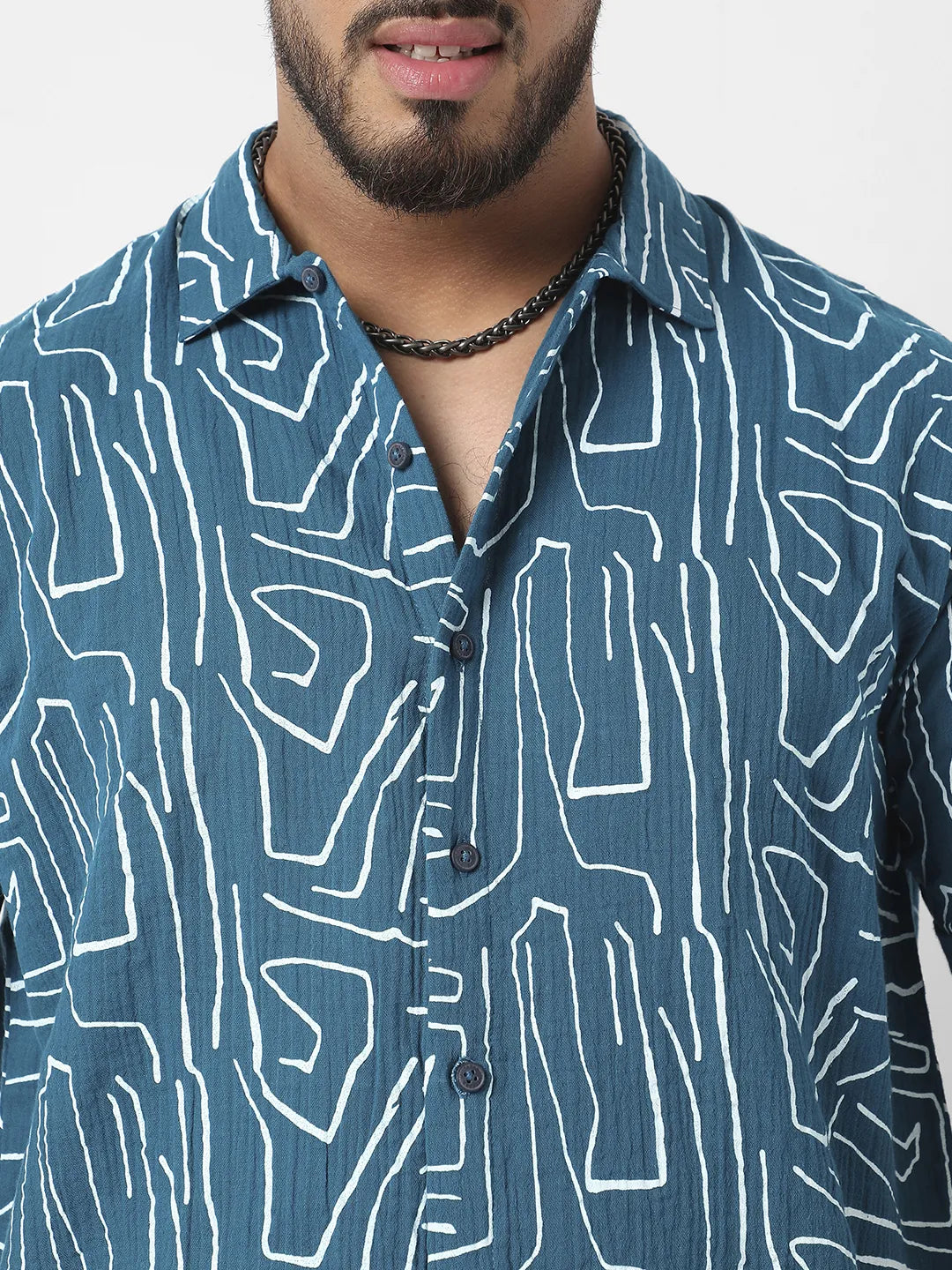 Teal Blue Abstract Lines Print Shirt