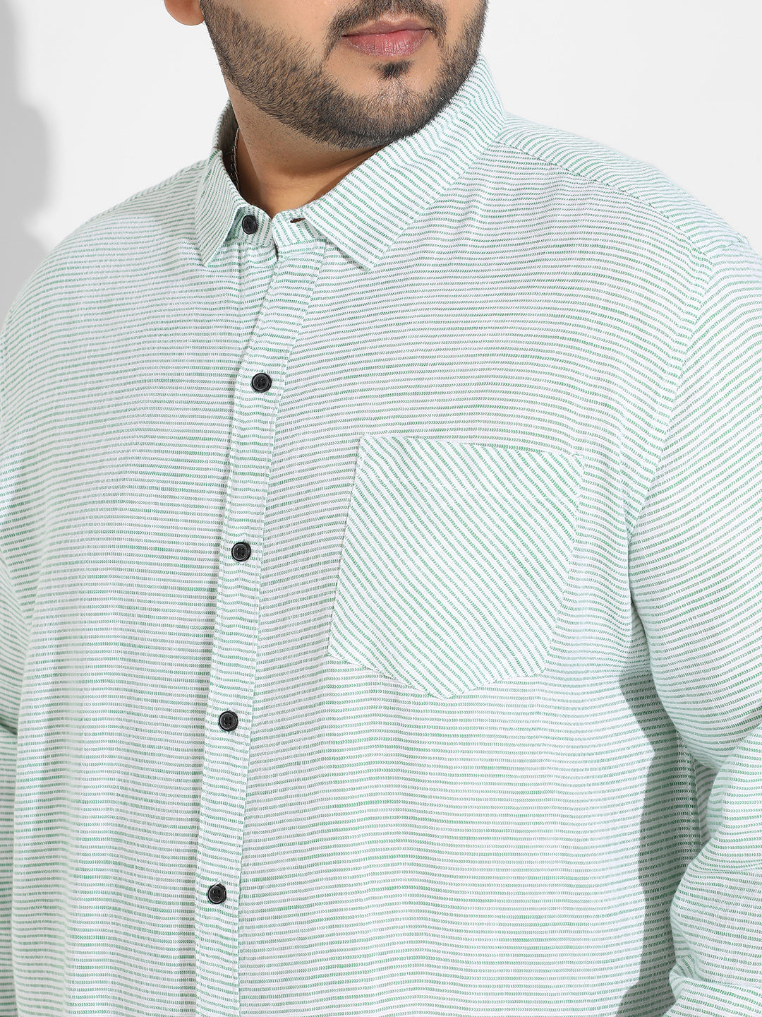 White & Green Horizontal Chalk Striped Shirt