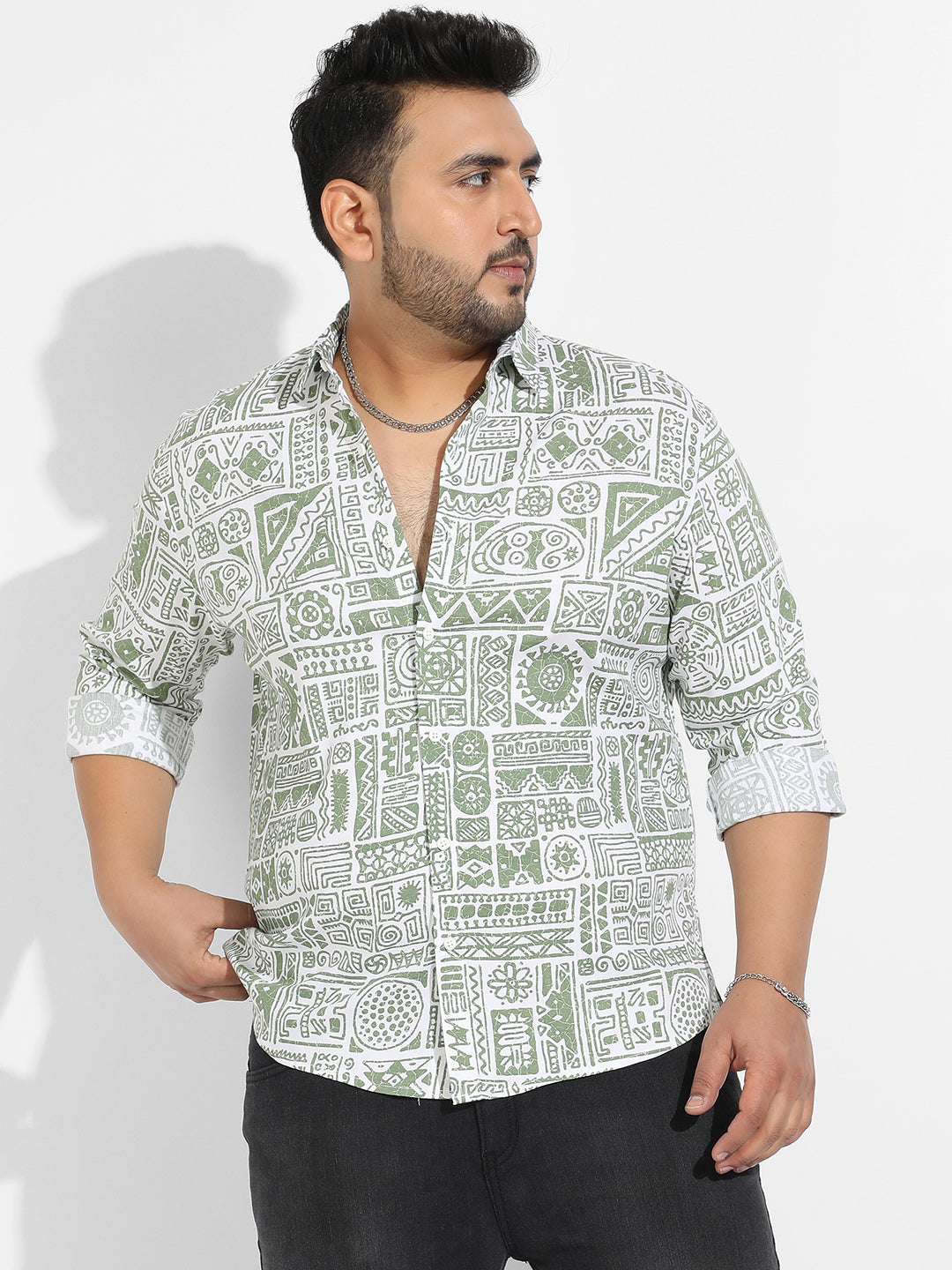 Sage Green Contrast Aztec Shirt