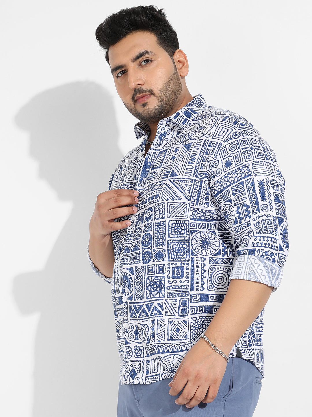 Indigo Blue Contrast Aztec Shirt