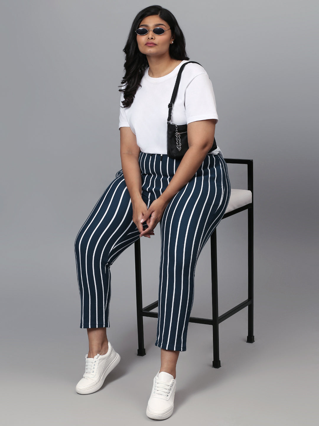 PLUS SIZE WOMEN STRIPED STYLISH CASUAL & EVENING TRACKPANT