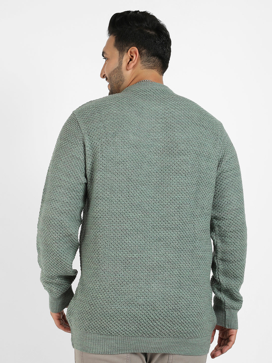 Olive Green Textured Knit Pullover Sweater