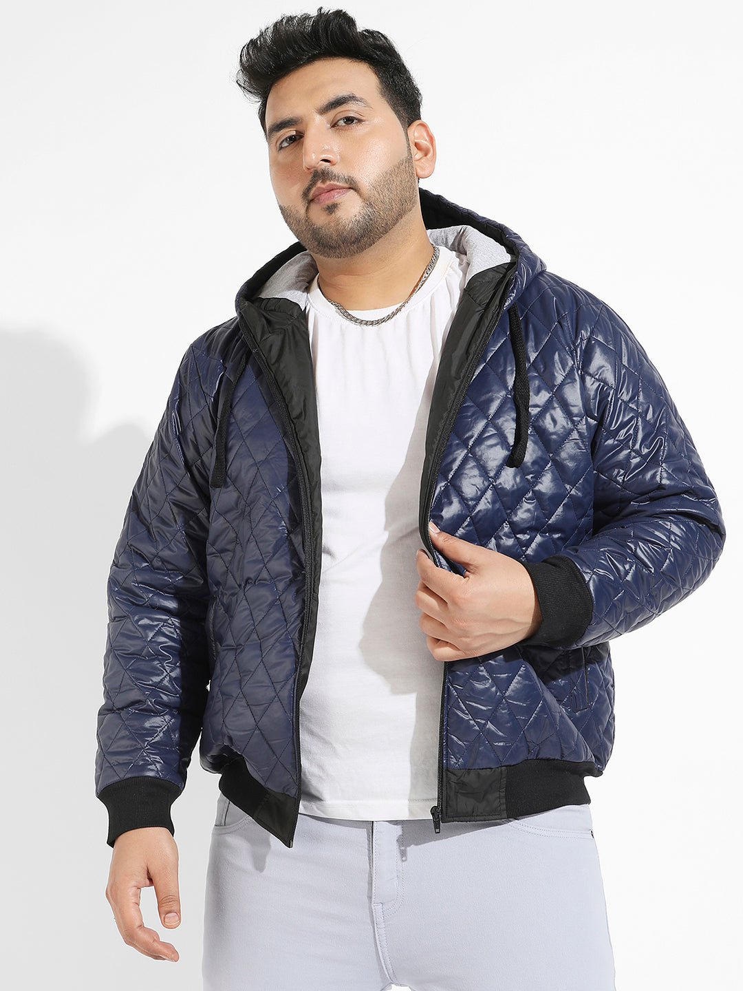 Blue Quilted Puffer Jacket With Zip-Closure