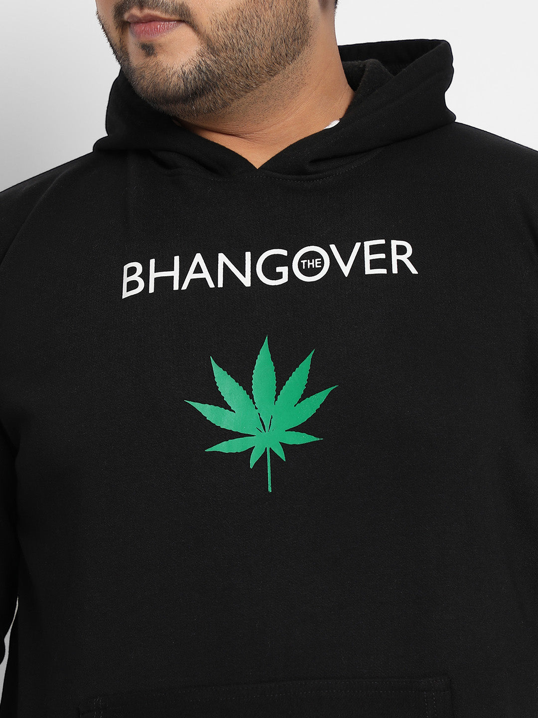 Plus Size Men's Black Bhangover Hoodie With Kangaroo Pocket