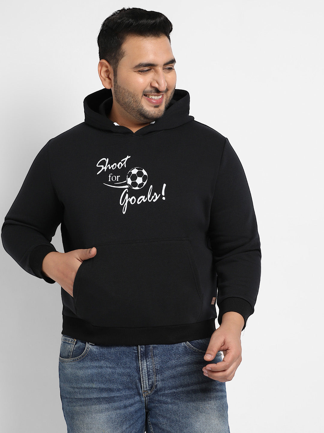 Black Shoot For Goals Hoodie With Kangaroo Pocket