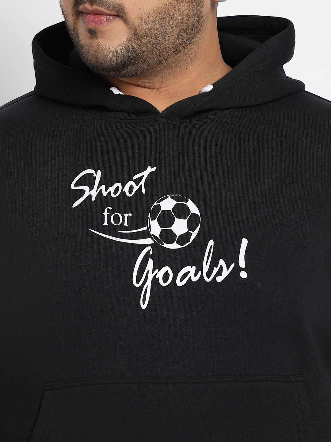 Plus Size Men's Black Shoot For Goals Hoodie With Kangaroo Pocket