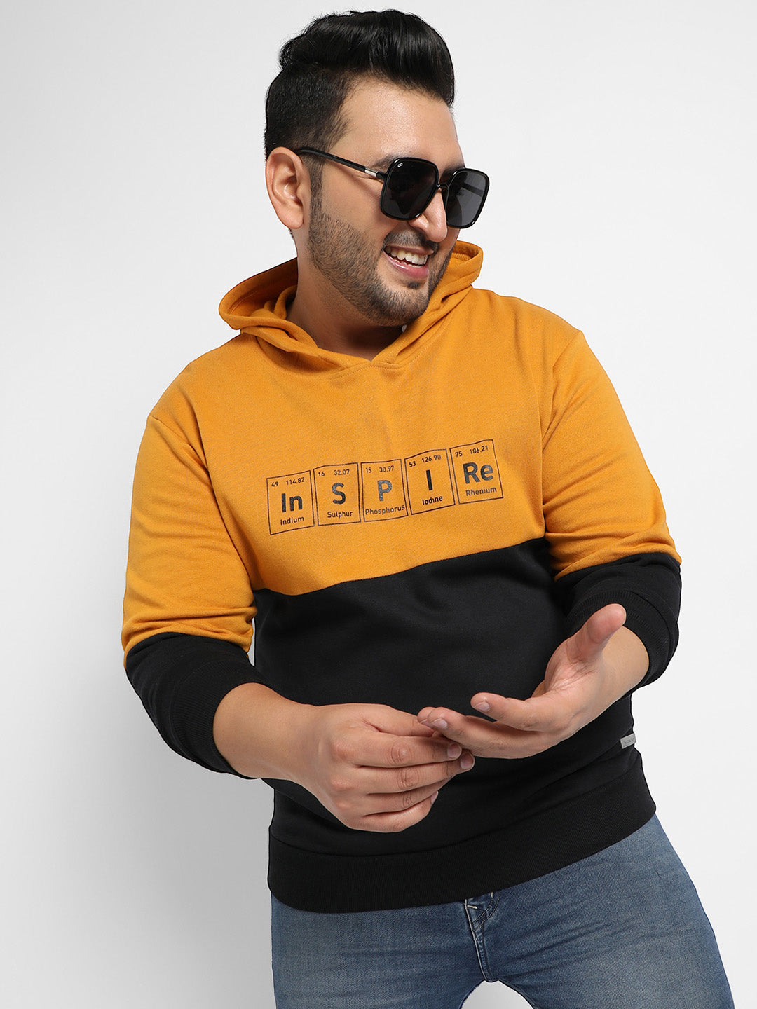 Black & Mustard Yellow Inspire Hoodie With Kangaroo Pocket