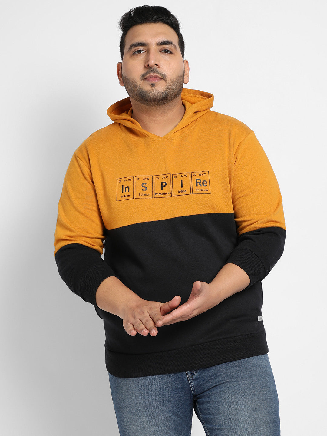 Black & Mustard Yellow Inspire Hoodie With Kangaroo Pocket