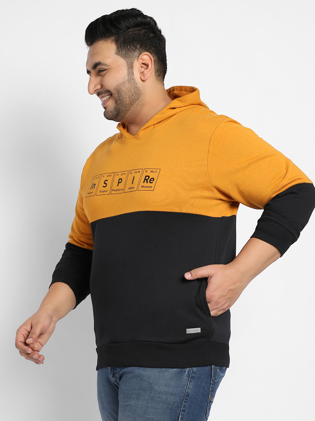 Black & Mustard Yellow Inspire Hoodie With Kangaroo Pocket