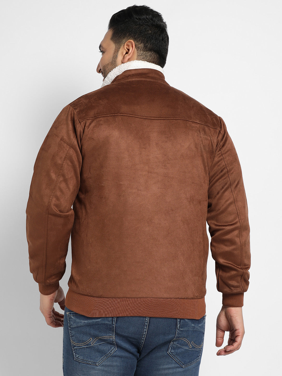 Brown Zip-Front Jacket With Fleece Detail