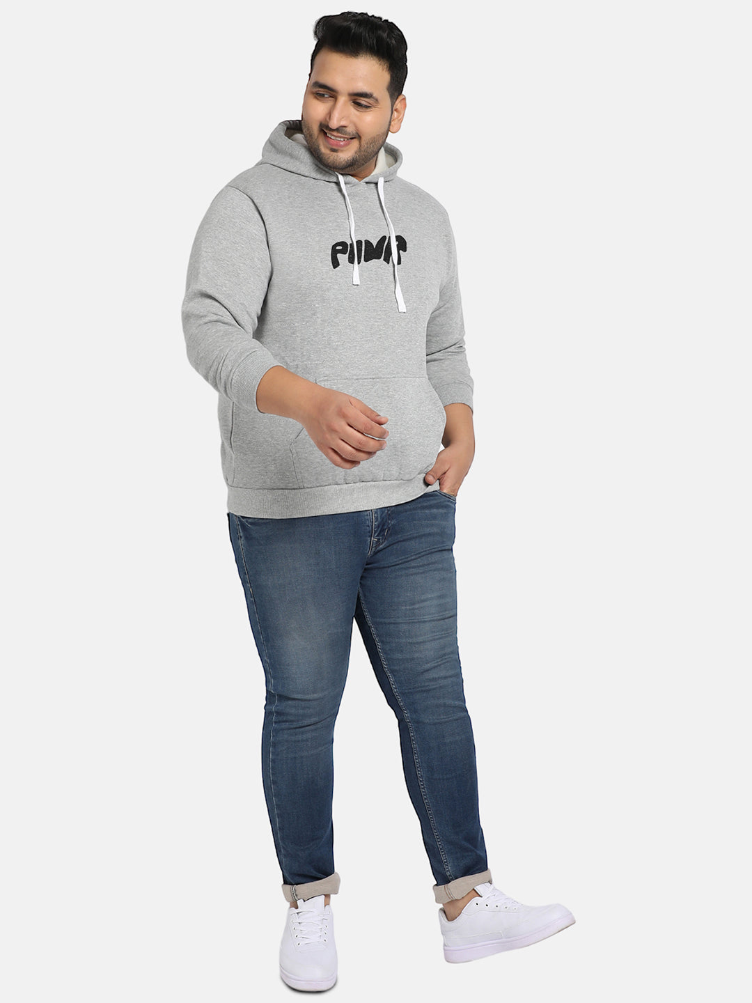 Plus Size Men's Grey Contrast Power Hoodie