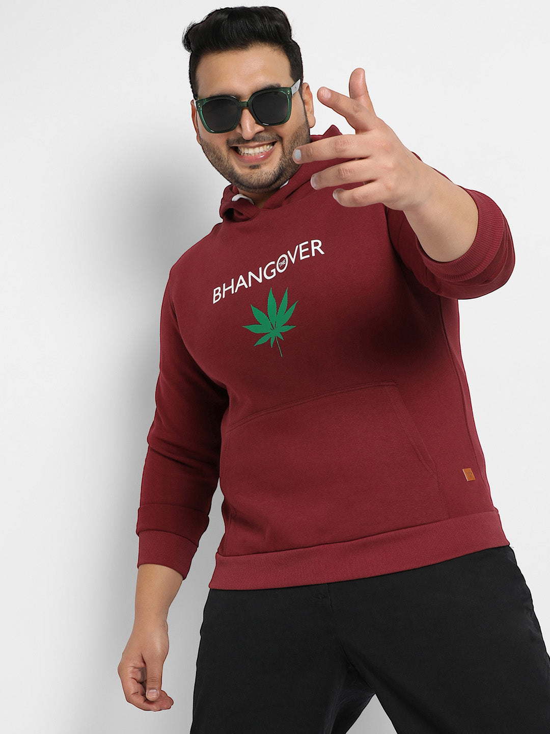 Maroon Red Bhangover Hoodie With Kangaroo Pocket