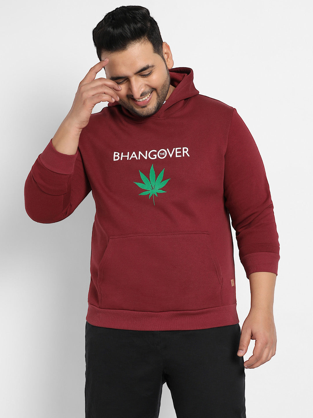 Maroon Red Bhangover Hoodie With Kangaroo Pocket