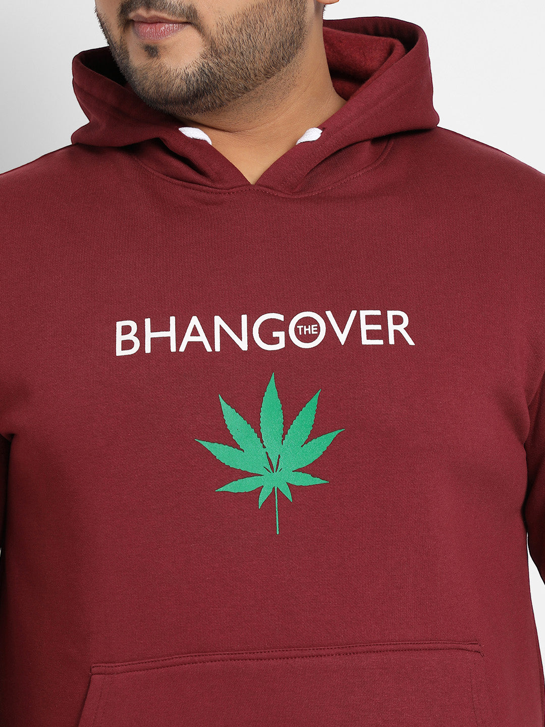 Plus Size Men's Maroon Red Bhangover Hoodie With Kangaroo Pocket