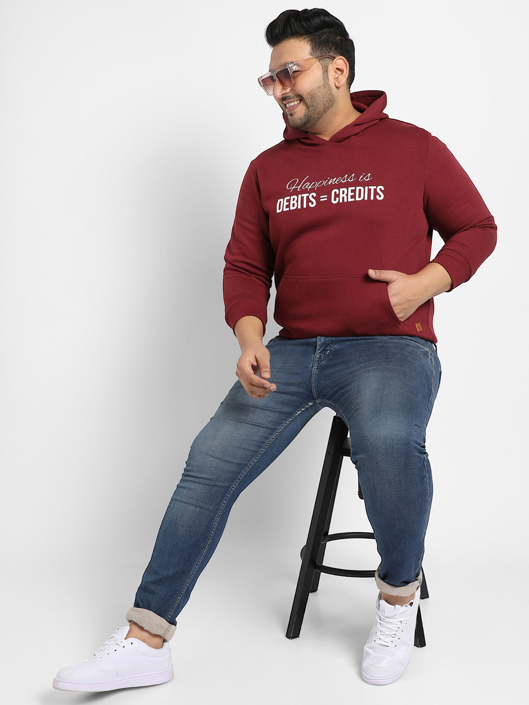 Maroon Red Happiness Is Hoodie With Kangaroo Pocket