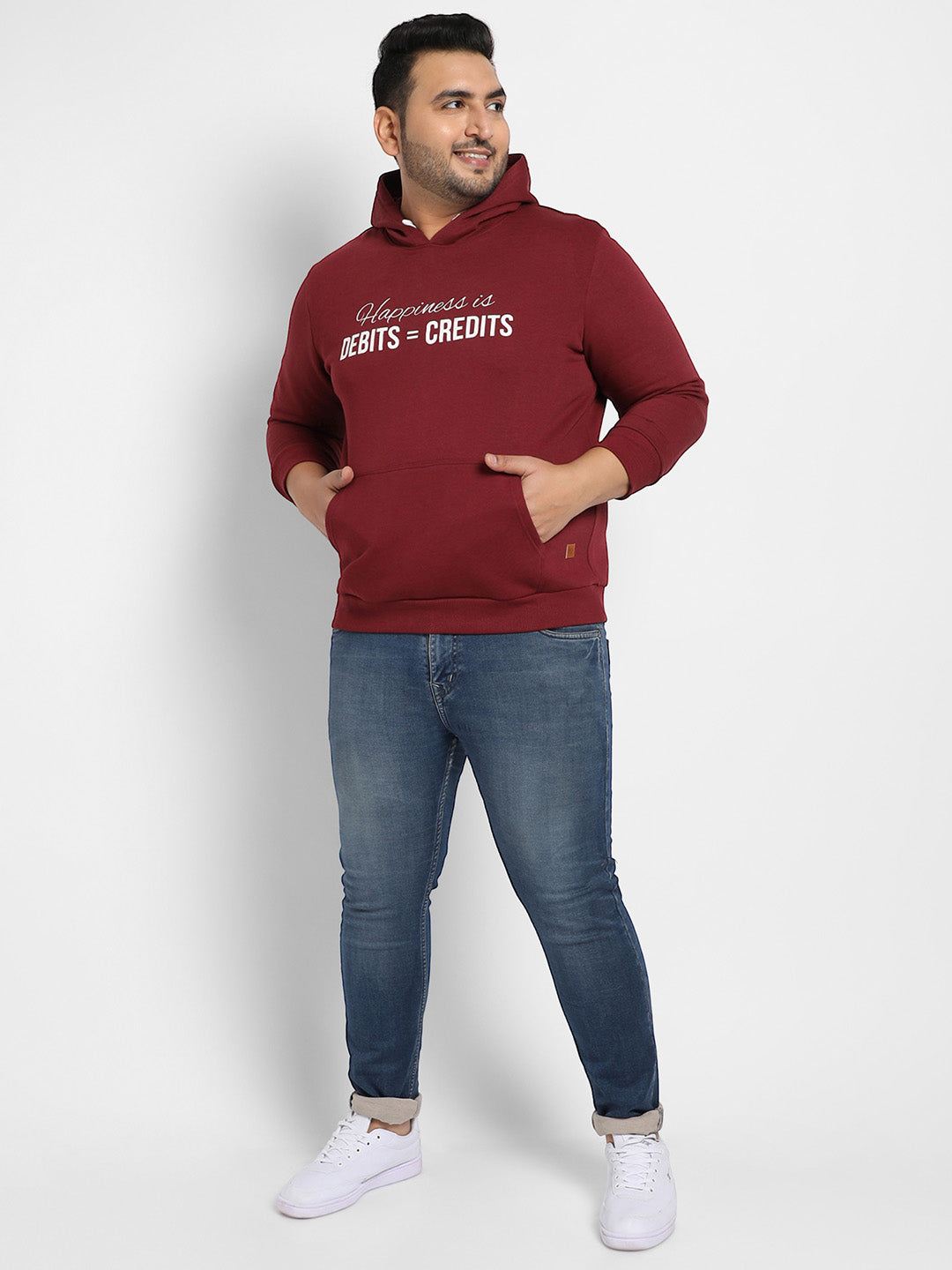 Maroon Red Happiness Is Hoodie With Kangaroo Pocket