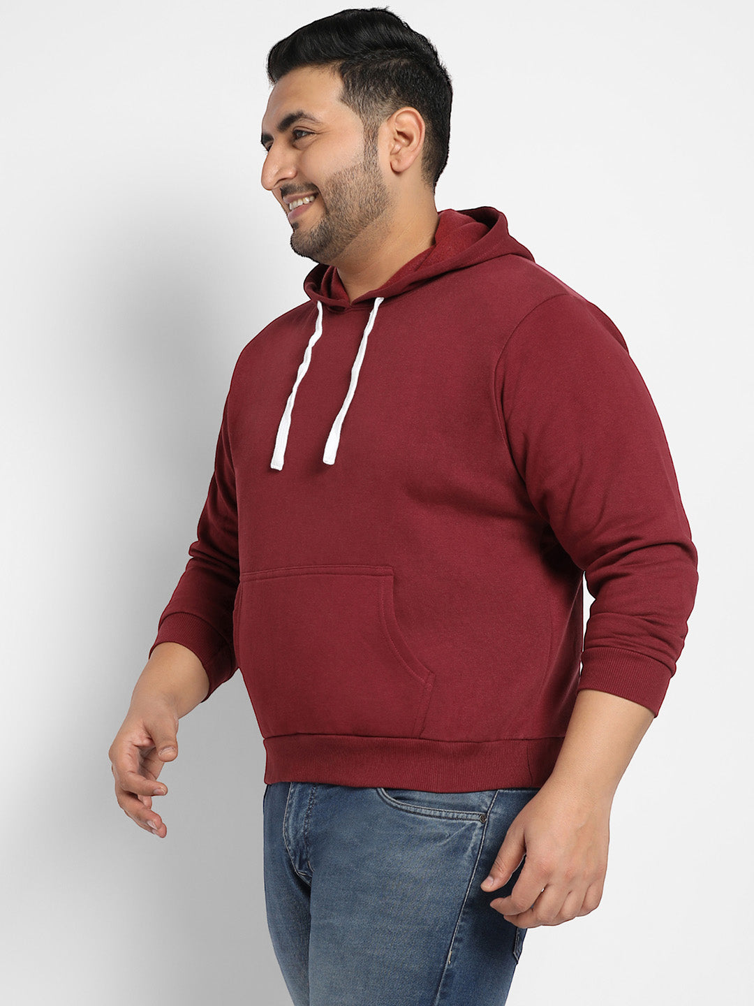 Maroon Red Pullover Hoodie With Contrast Drawstring