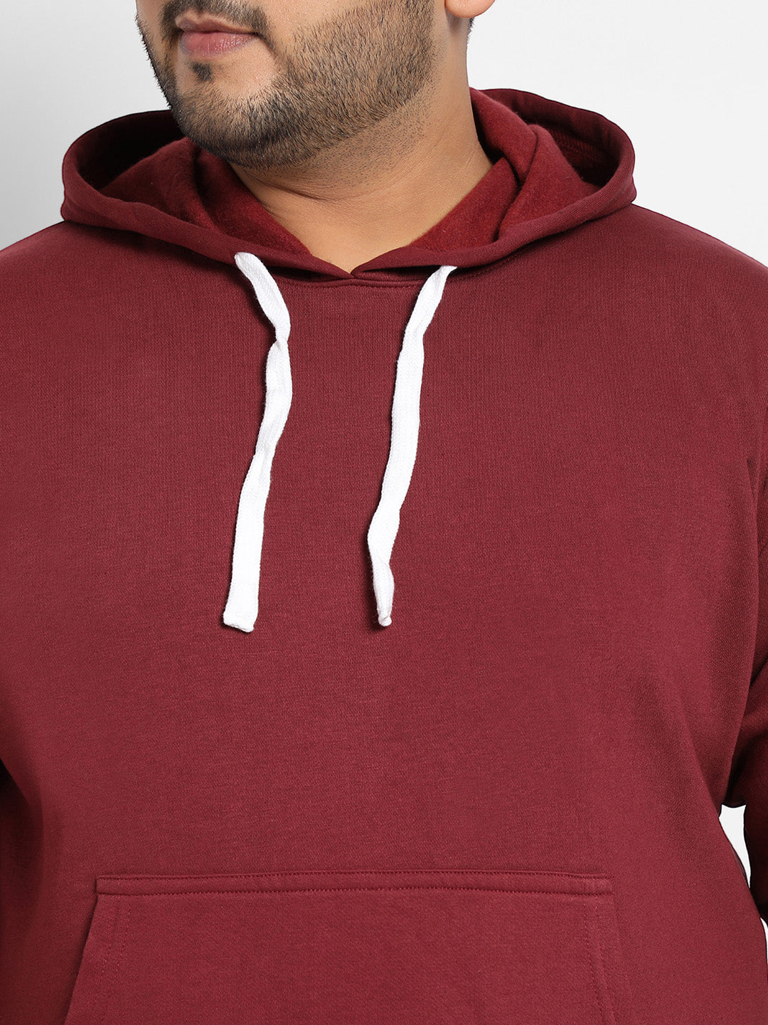 Plus Size Men's Maroon Red Pullover Hoodie With Contrast Drawstring