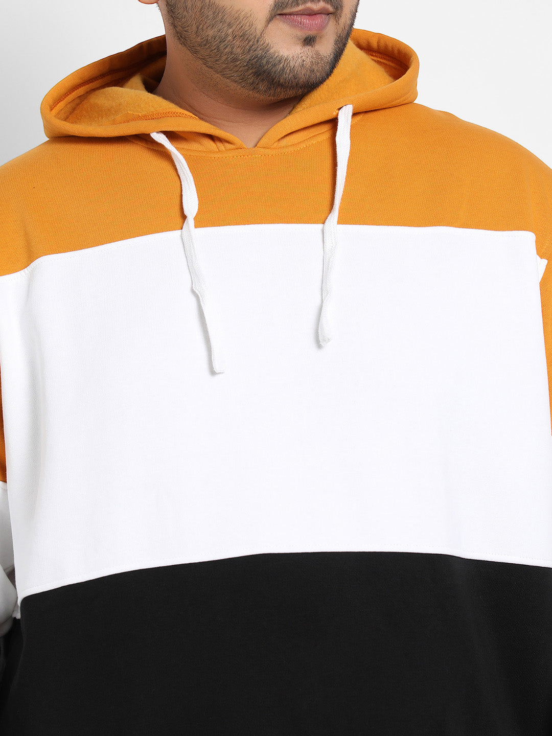 Plus Size Men's Multicolour Contrast Panel Hoodie With Ribbed Hem