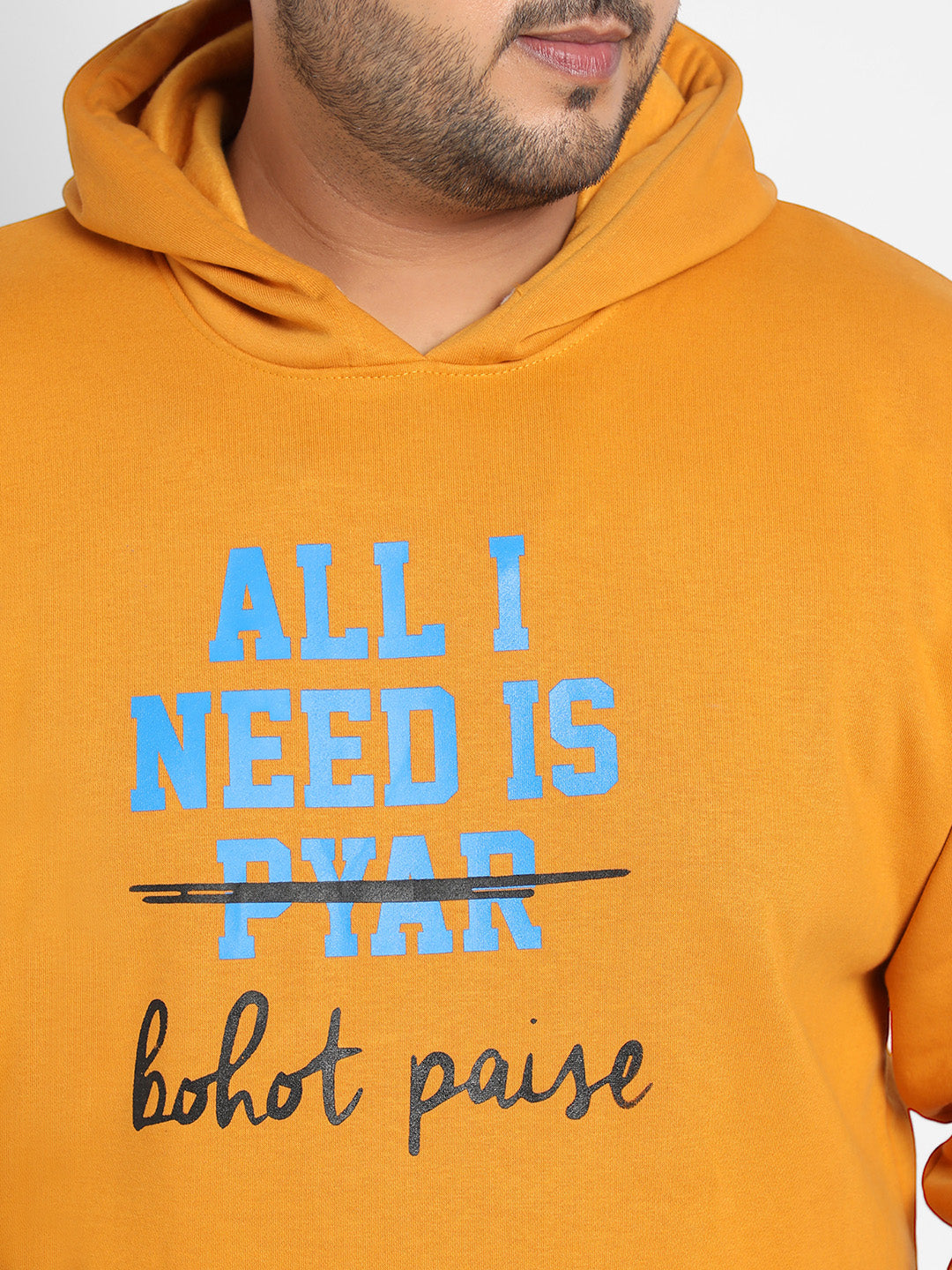 Plus Size Men's Mustard Yellow All I Need Hoodie With Kangaroo Pocket