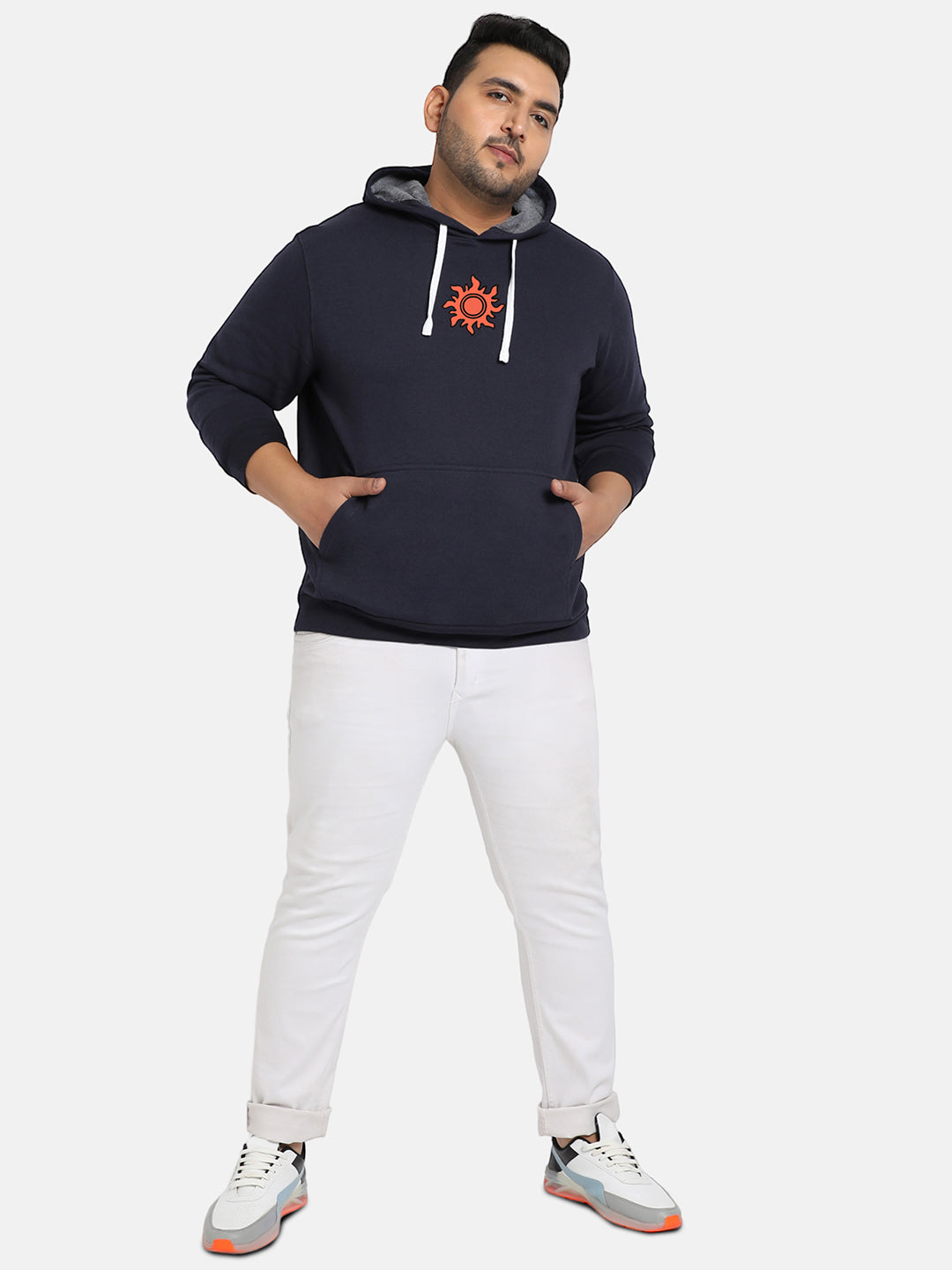 Plus Size Men's Navy Blue Happy Connection Hoodie