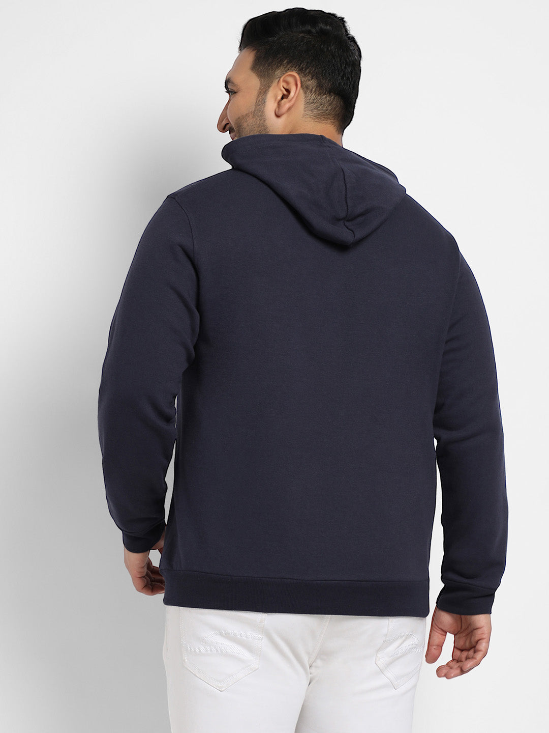 Navy Blue Pullover Hoodie With Contrast Drawstring