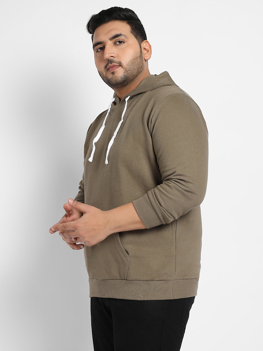 Olive Green Basic Hoodie With Kangaroo Pocket