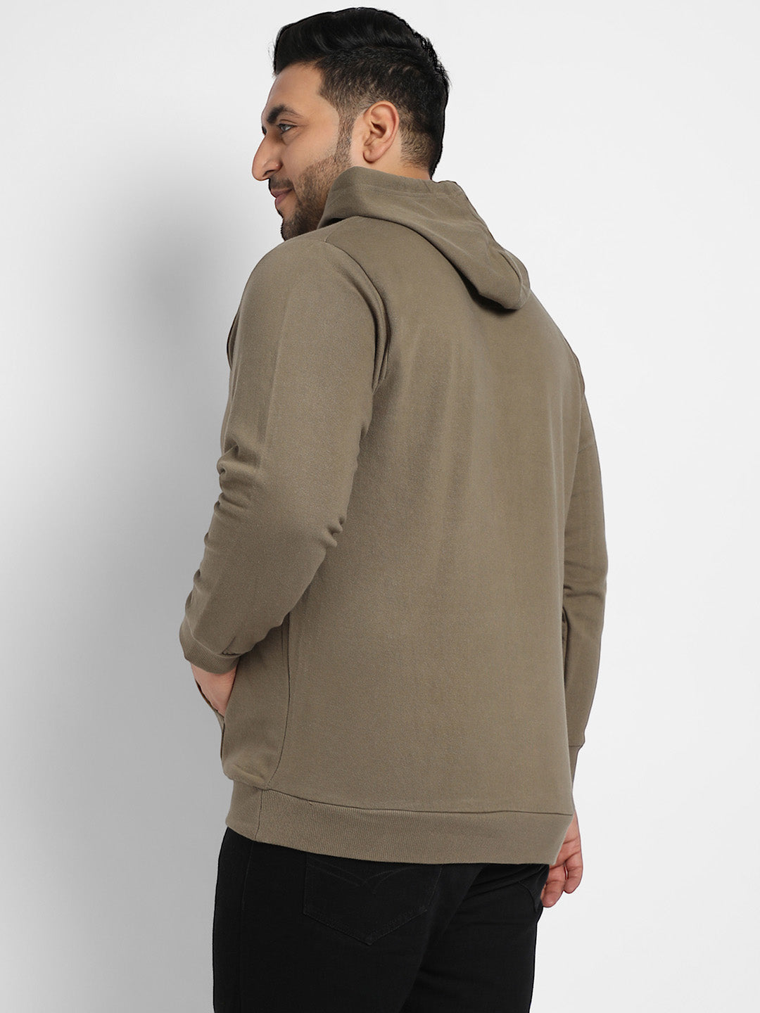 Olive Green Basic Hoodie With Kangaroo Pocket