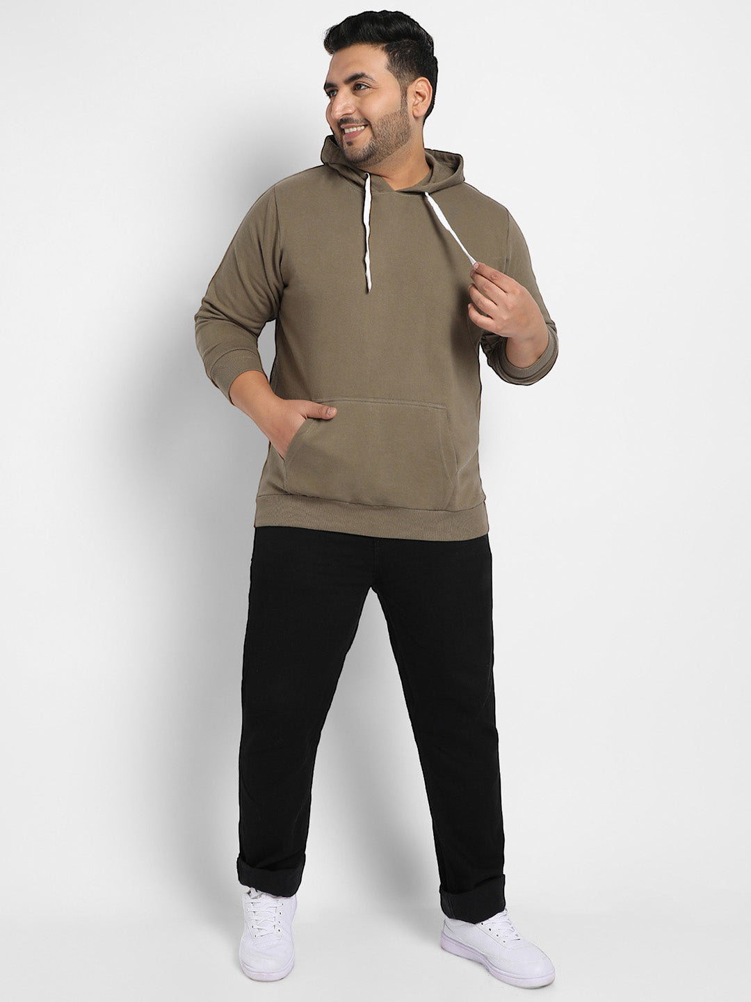 Olive Green Basic Hoodie With Kangaroo Pocket