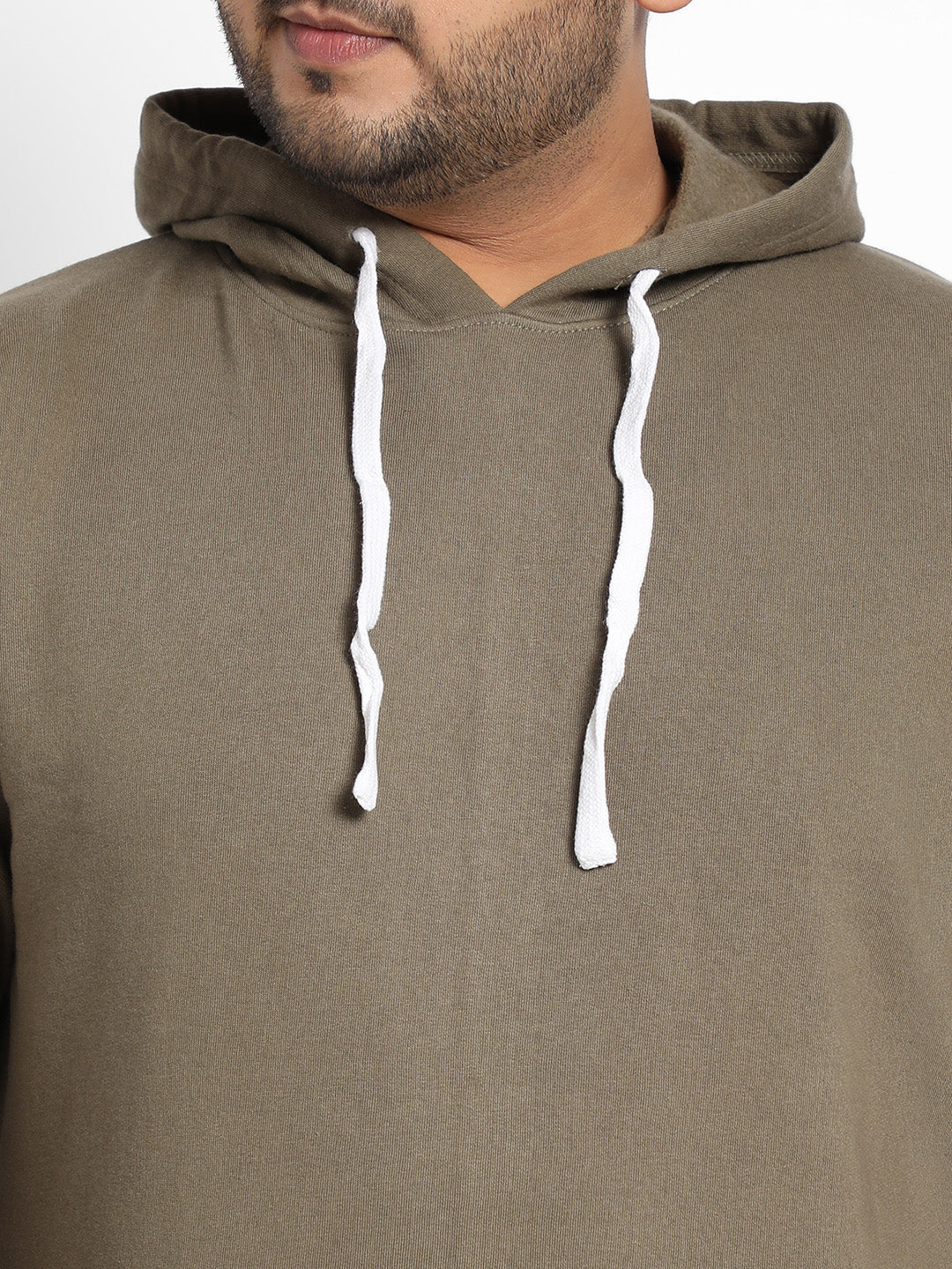 Plus Size Men's Olive Green Basic Hoodie With Kangaroo Pocket