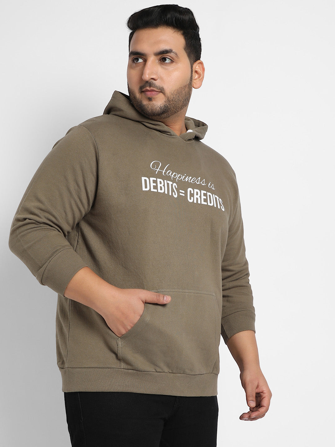 Olive Green Happiness Is Hoodie With Kangaroo Pocket