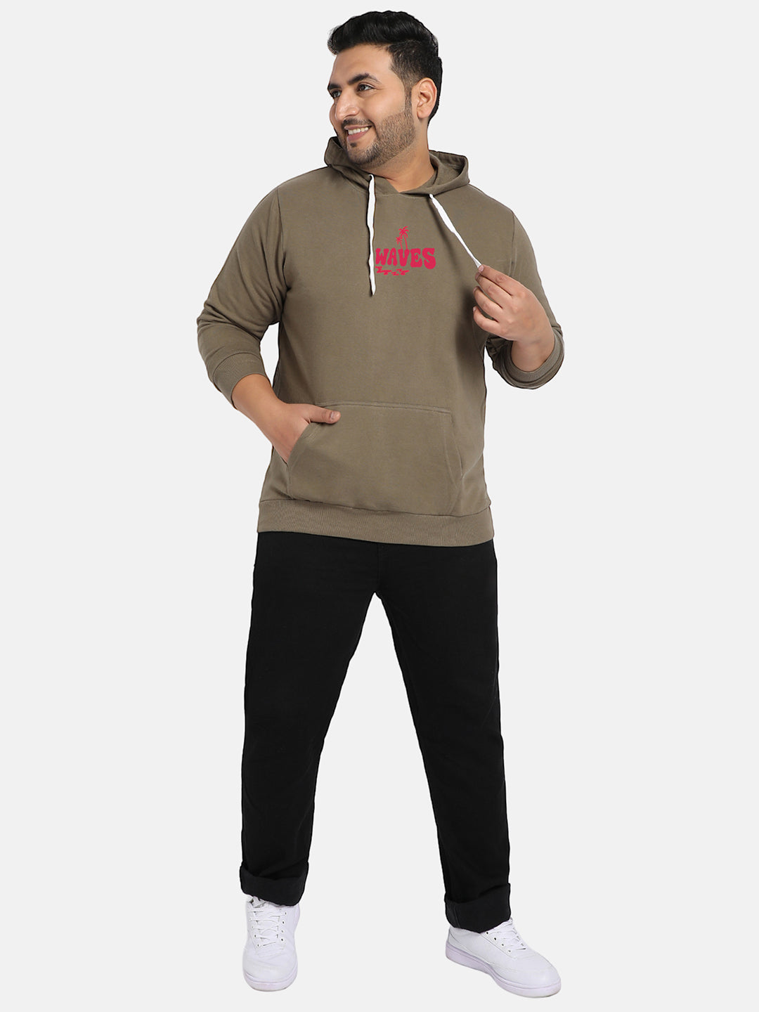 Plus Size Men's Olive Green Happy Waves Hoodie