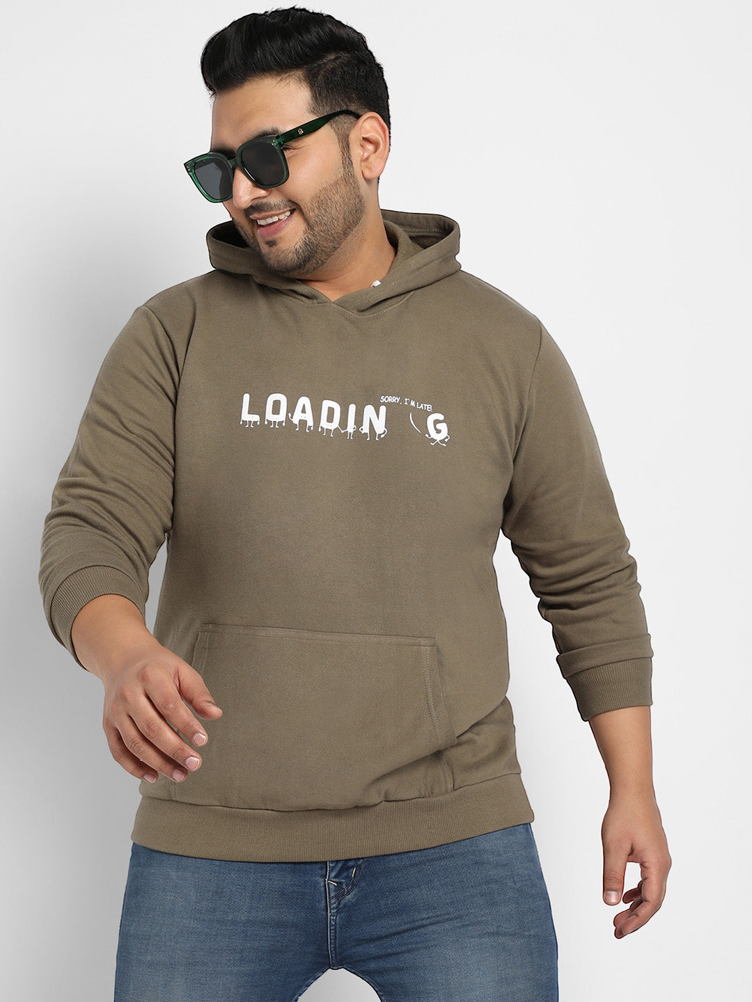 Olive Green Loading Hoodie With Kangaroo Pocket