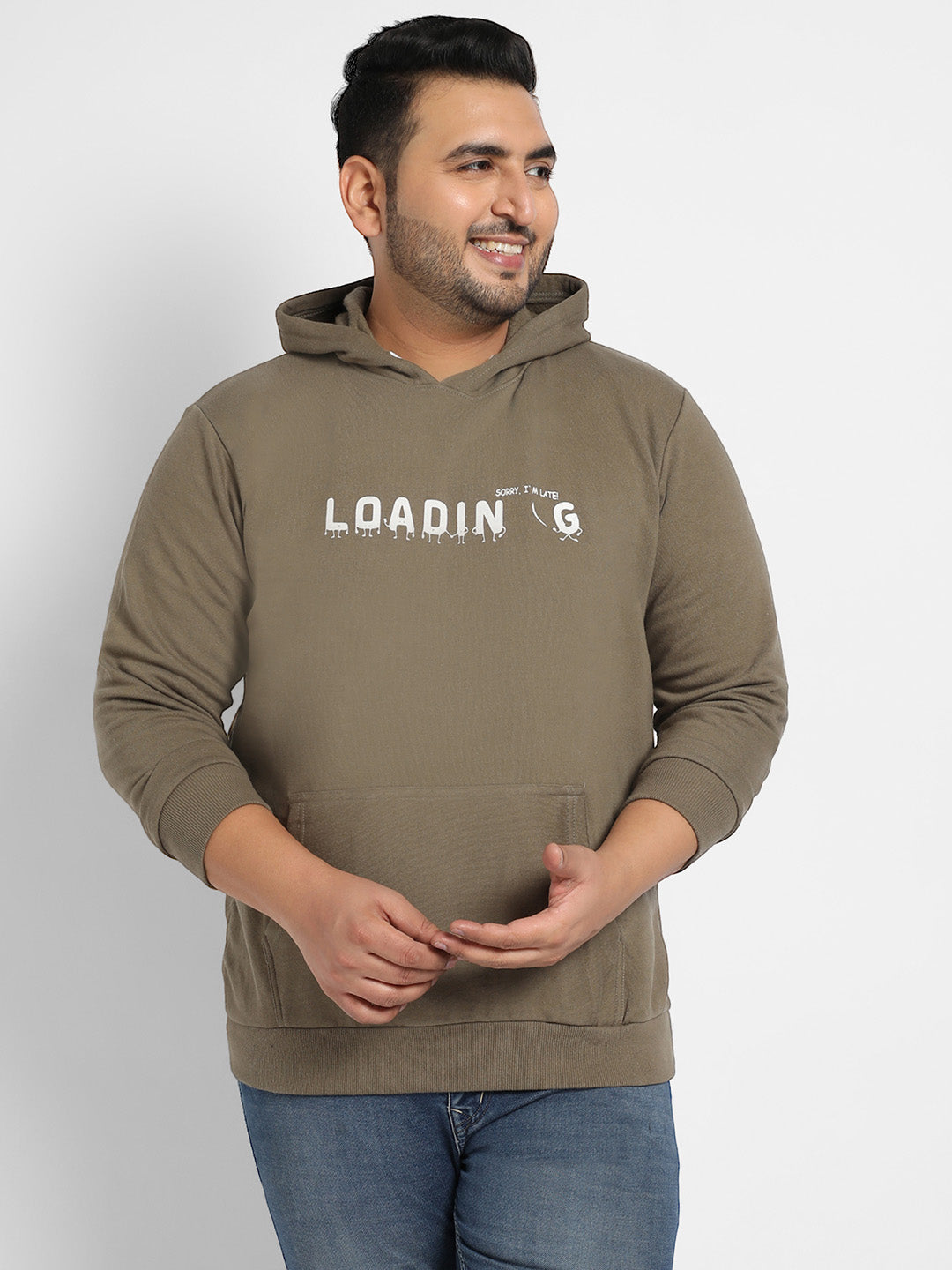 Olive Green Loading Hoodie With Kangaroo Pocket