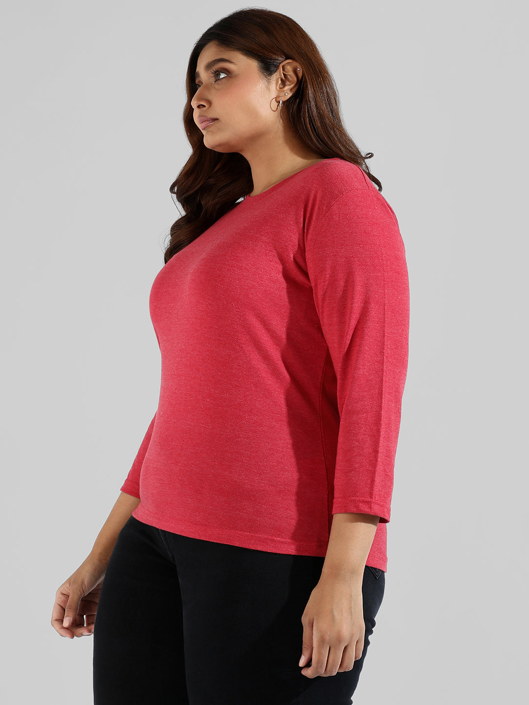 Solid Stylish Quarter Sleeve Round Neck Top