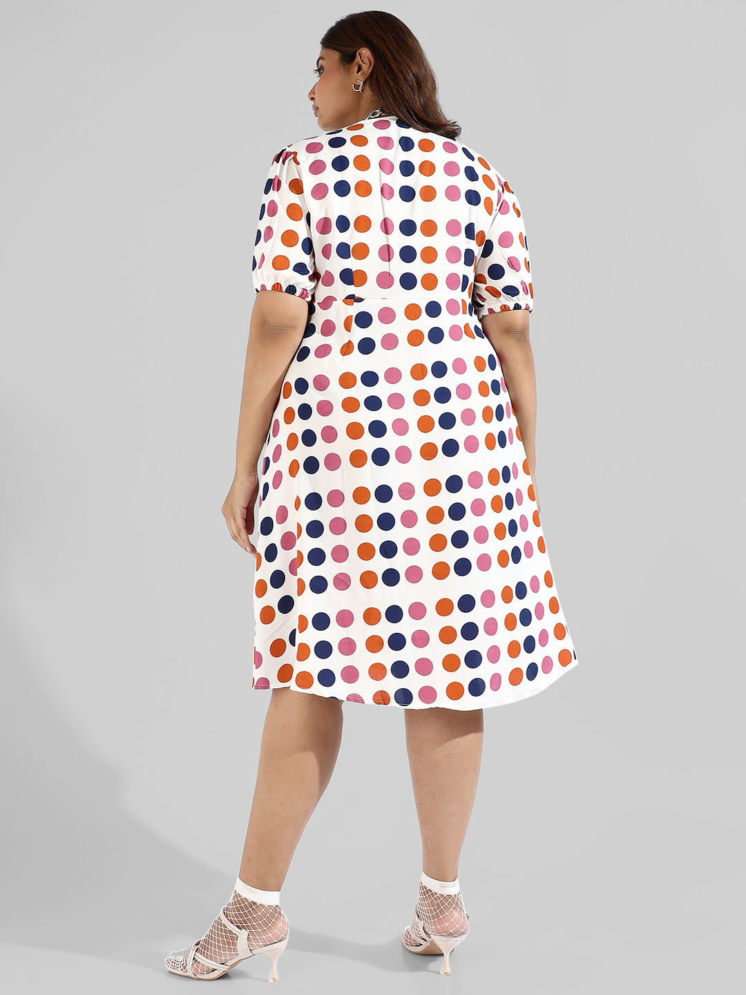 Polka Dot'S Design, Button Stylish Casual Dresses