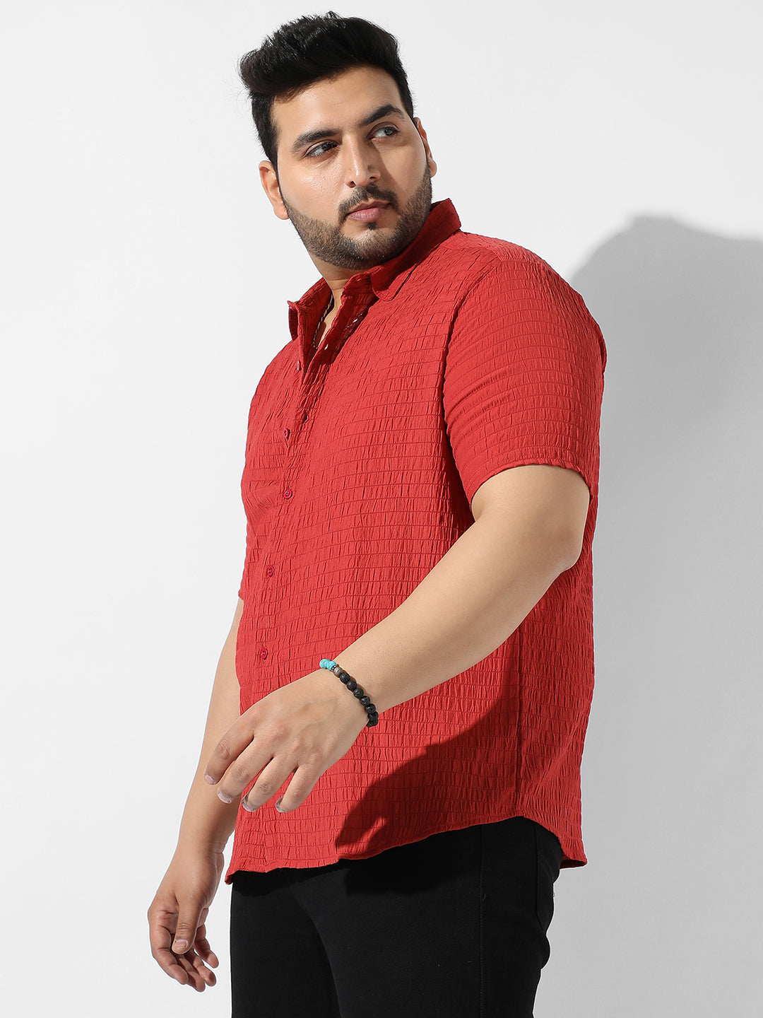 Red Textured Casual Shirt