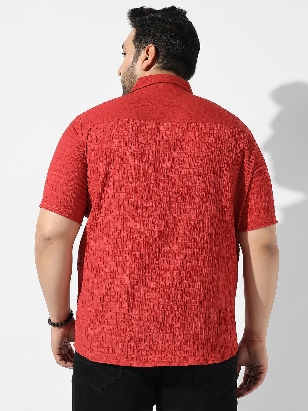 Red Textured Casual Shirt