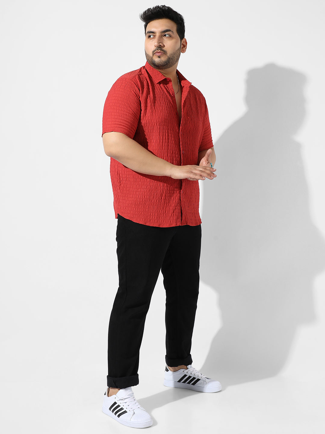 Red Textured Casual Shirt