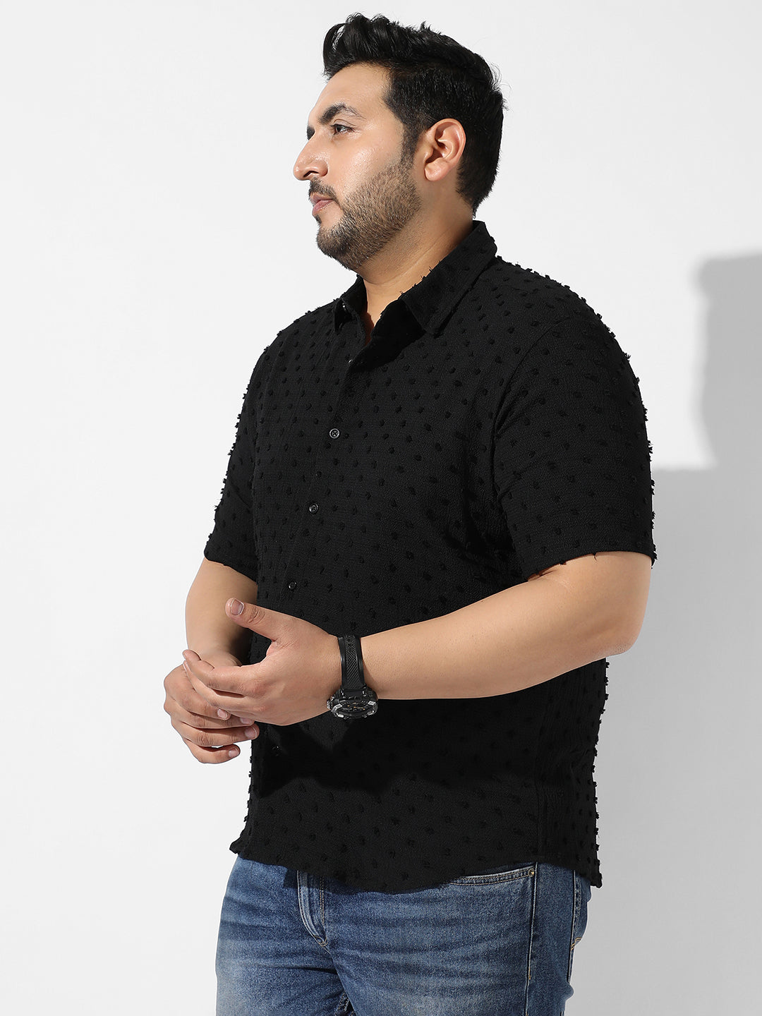 Black Textured Casual Shirt