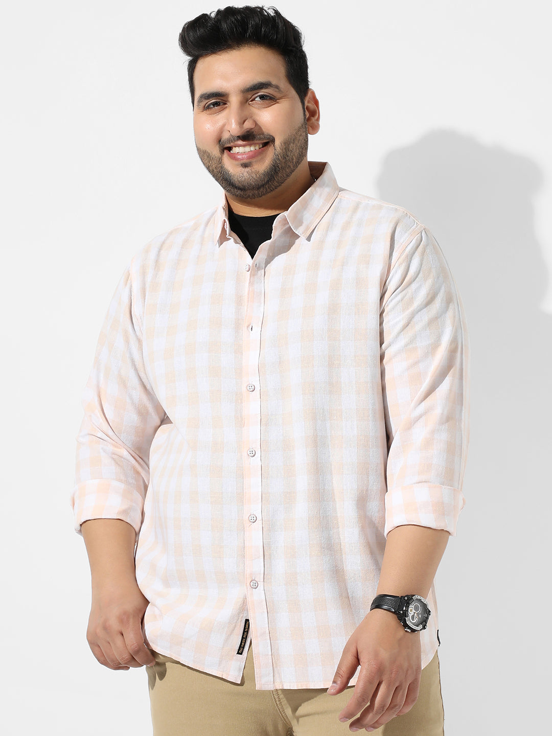 White And Peach Checkered Casual Shirt