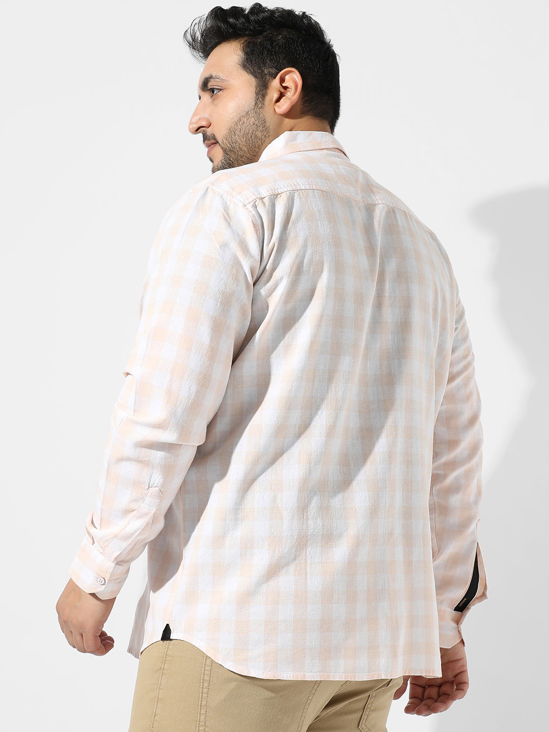 White And Peach Checkered Casual Shirt