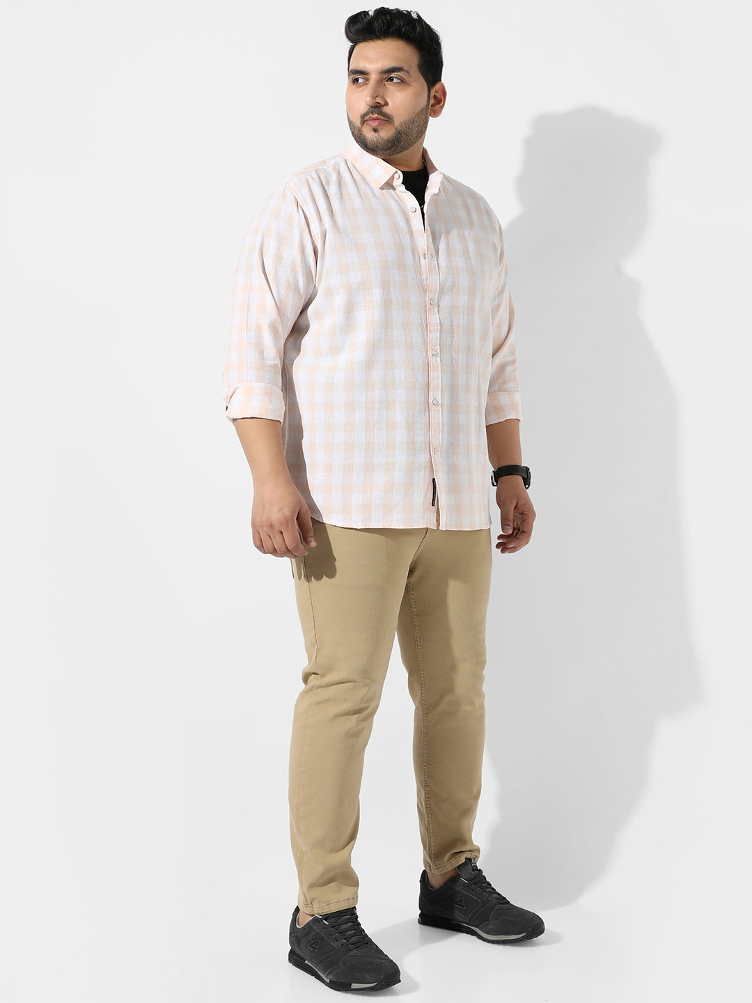 White And Peach Checkered Casual Shirt