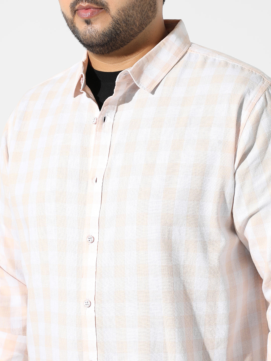 White And Peach Checkered Casual Shirt