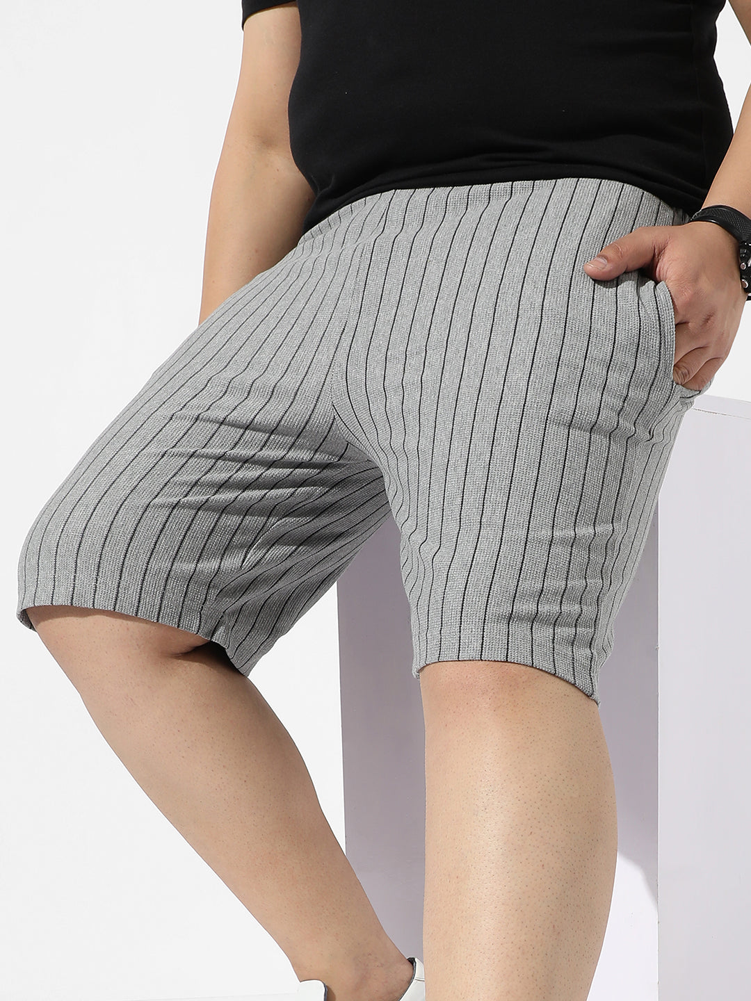 Grey Pinstriped Casual Shorts
