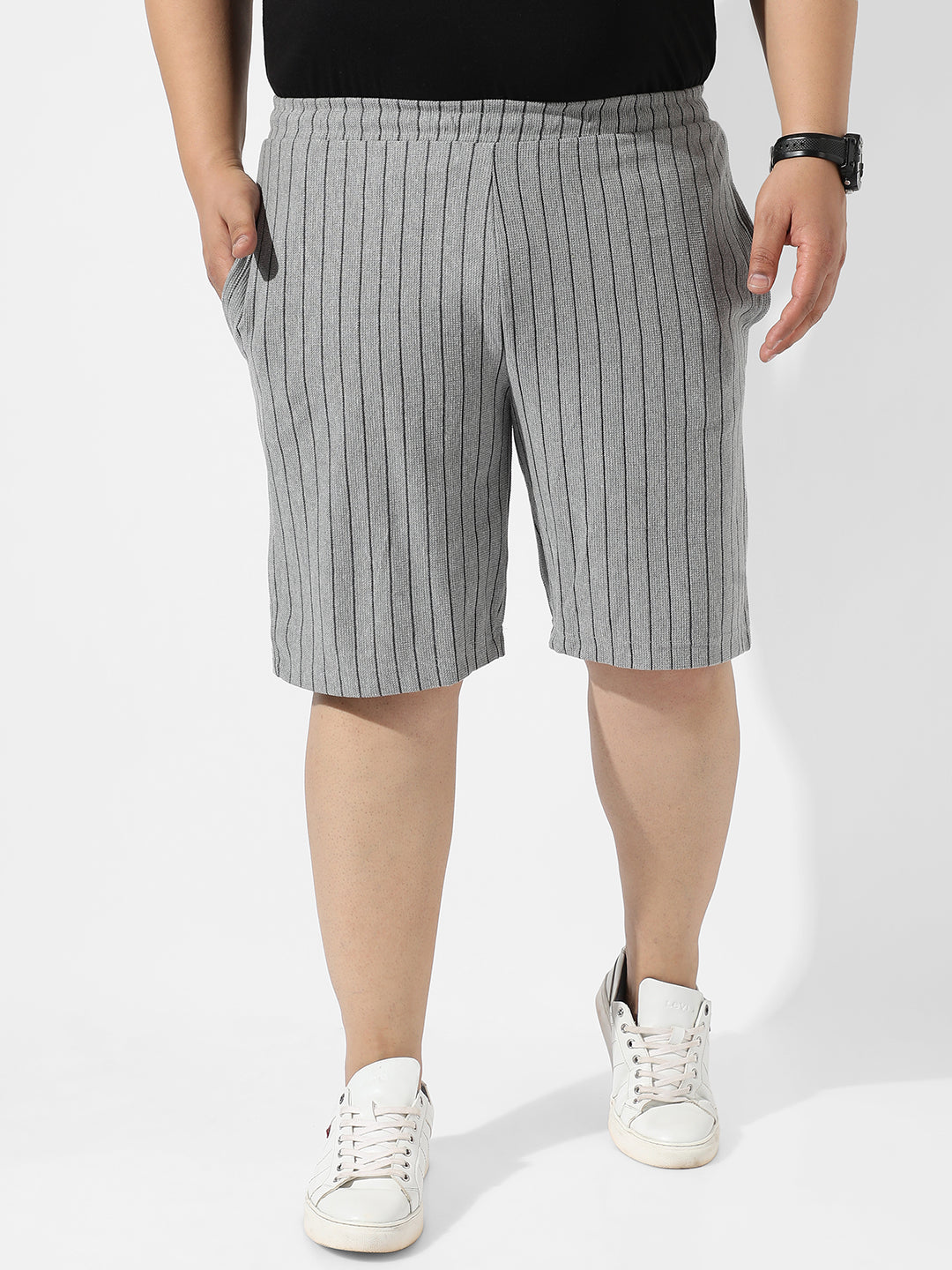 Grey Pinstriped Casual Shorts