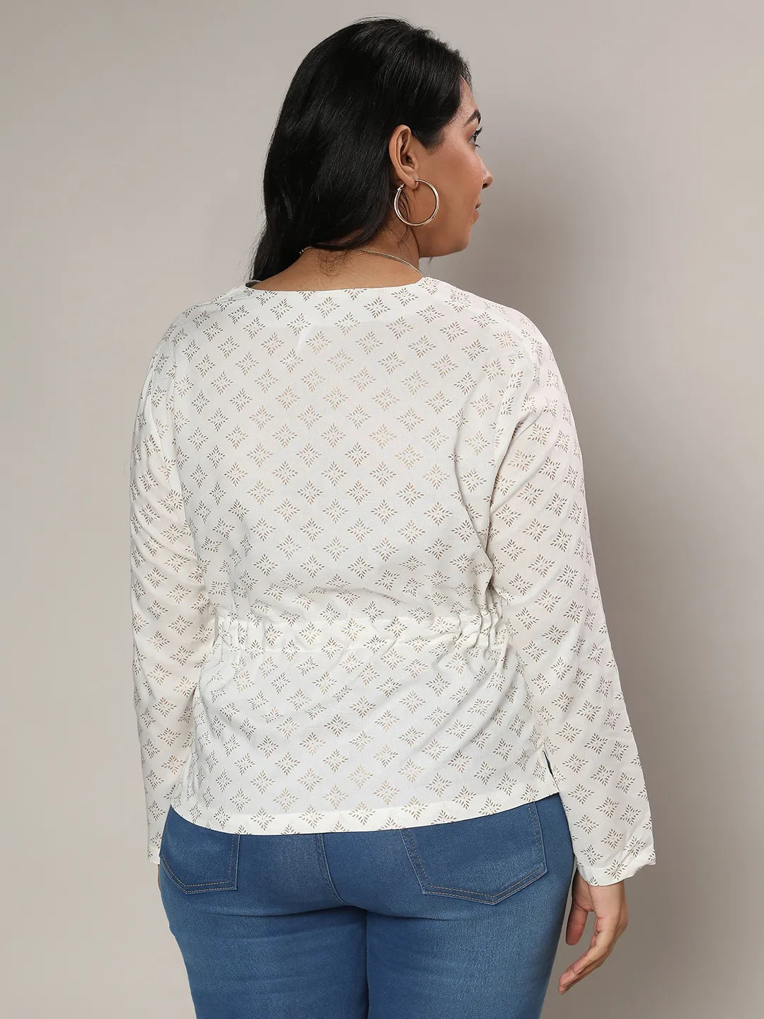 Ivory White Geometric Printed Top