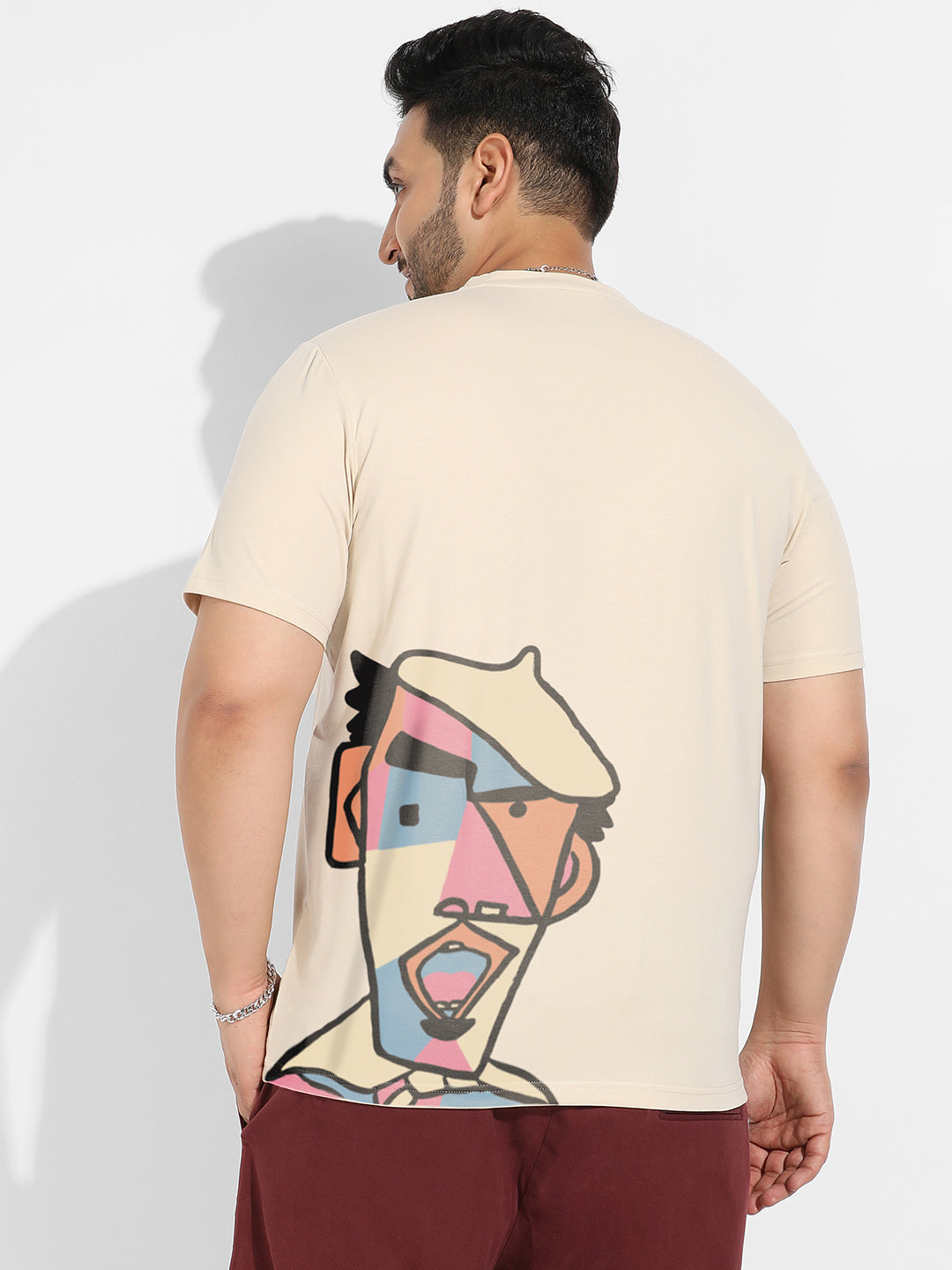 Beige Abstract Face T-Shirt