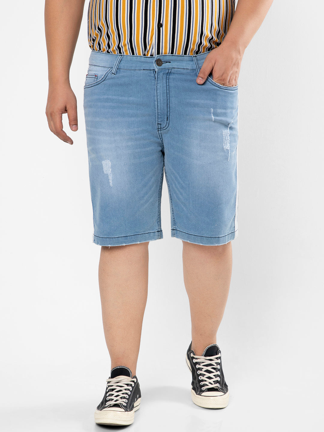 Solid & Side Striped Denim Short