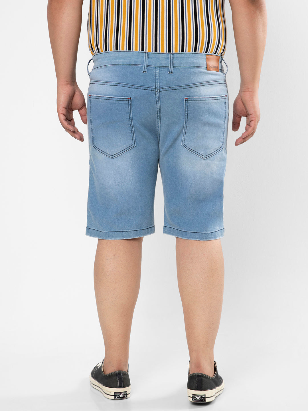 Solid & Side Striped Denim Short